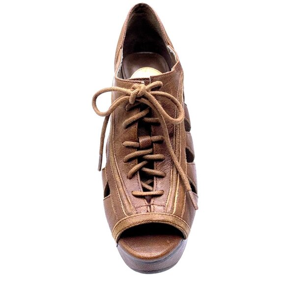 Gianni Bini Caged Booties Lace-Up Boho Open Work Lace Up 6.5 Stiletto Leather - Picture 4 of 9